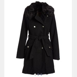 Jessica Simpson black faux fur accent trench coat